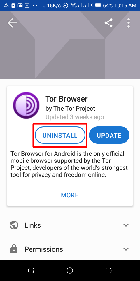 Desinstalar el Navegador Tor para Android en F-Droid